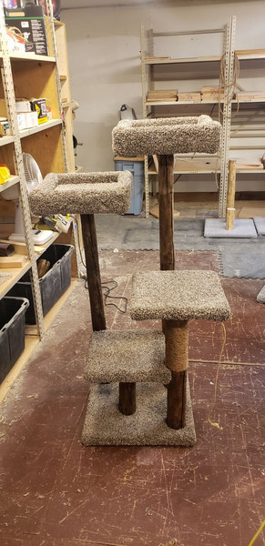 Handmade WTW cat tree in a customer home